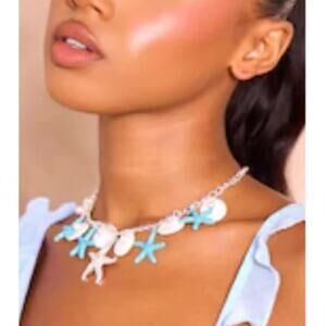 PrettyLittleThing Blue Starfish Charm Necklace in Silver NWT